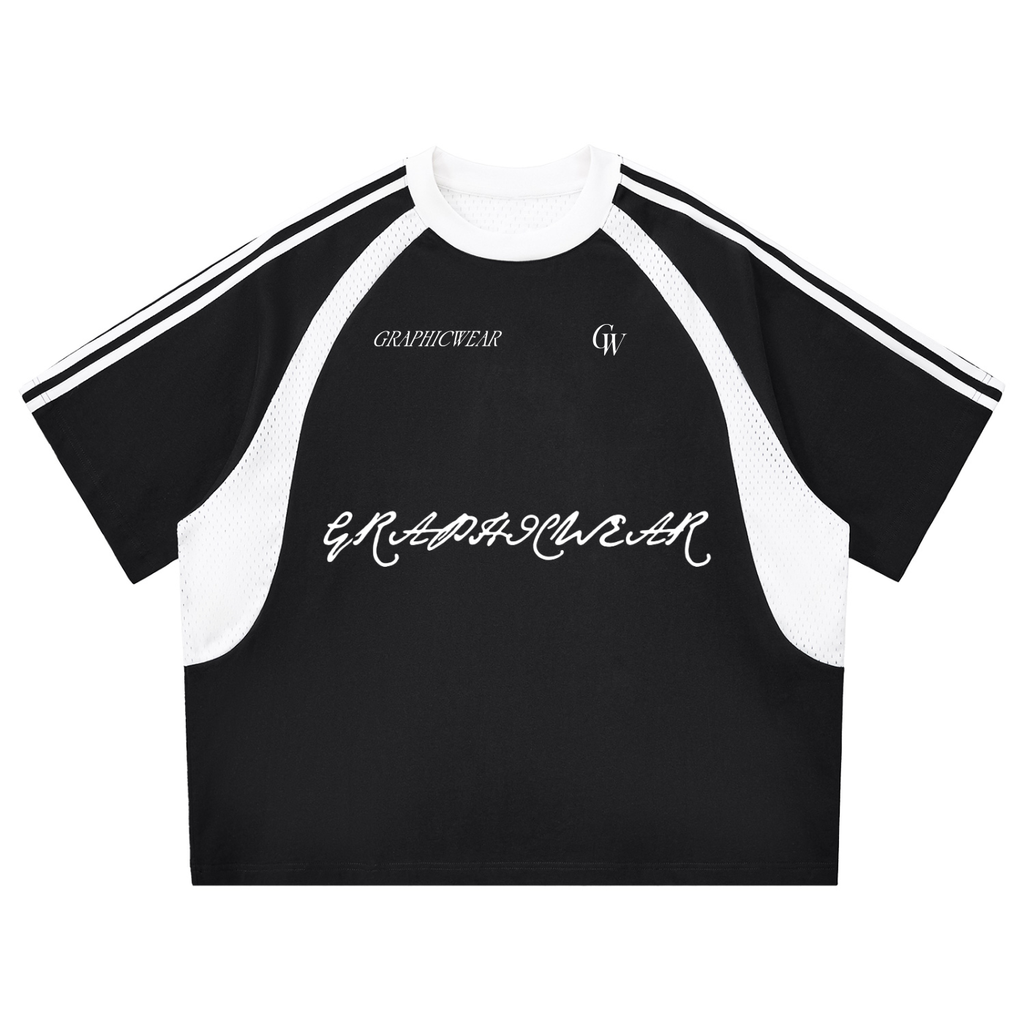 Contrast Stripes Panel Mesh T-shirt